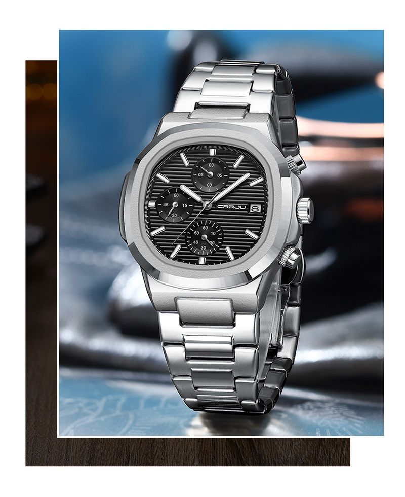 Relógio de quartzo quadrado feminino elegante com visor de data, à prova d'água, multifuncional, design de seis ponteiros, caixa e pulseira de liga, relógio de seis pinos_voghion.com