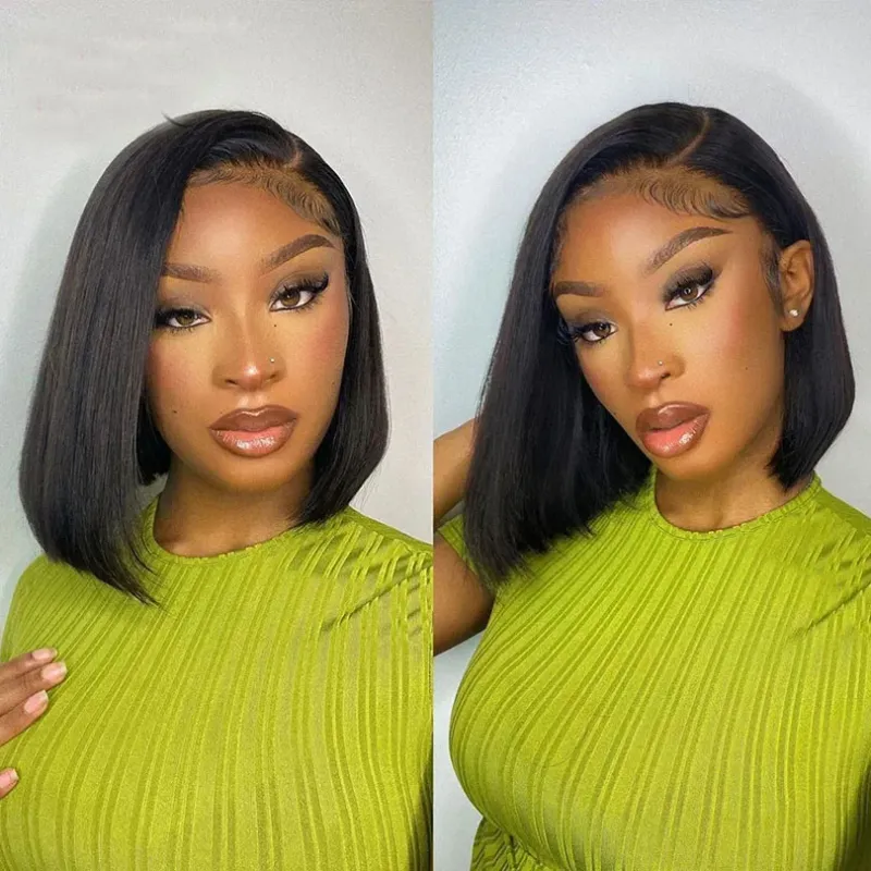 Short Bob Silk Base Human Hair Wig For Women 12inch 200 Density 5x5 Silk Base Closure Wigs Bob_voghion.com