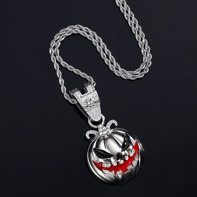 Halloween Pumpkin Skull Alloy Drip Oil Diamond Pendant With Exaggerated Personality Men's Necklace_voghion.com