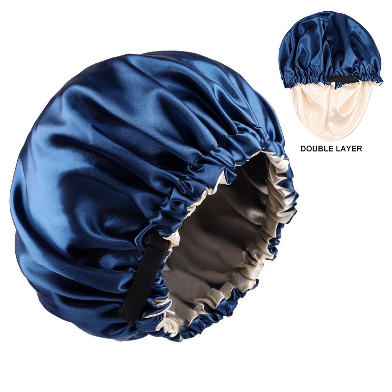 Cuffia da notte in raso a doppio strato, fibbia regolabile invisibile piatta, cuffia da doccia in seta tinta unita, indossabile su entrambi i lati, cuffia elastica per capelli_voghion.com