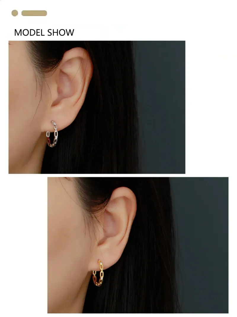 F.I.N.S S925 Sterling Silver Metalic Chain Zirconia Earrings Multi Styles Geometric Round Pierced Ear Buckles Fine_voghion.com