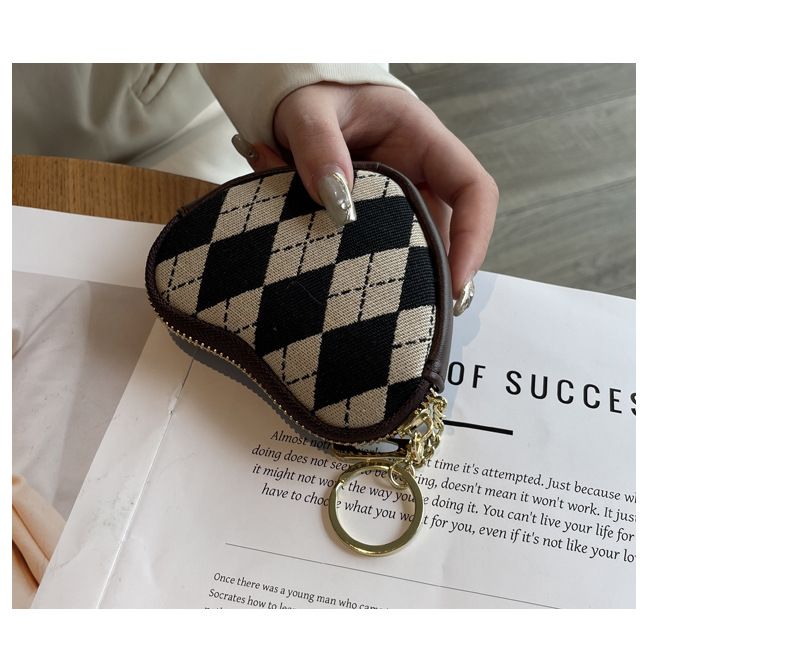 Portamonete in tela a righe vintage - Mini portafoglio classico a quadri per donna, compatto ed elegante da portare tutti i giorni_voghion.com