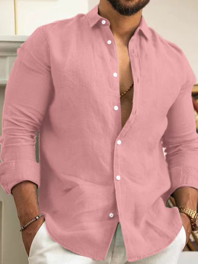 Le camicie da uomo in cotone e lino tinta unita sono casual per i giovani_voghion.com