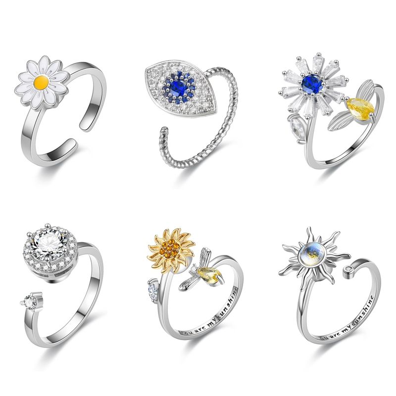 Bereit Lager Blume Biene Fidget Spinner Ring Angst Anillo Antiestres Ringe Edelstahl Ringen ustables Anneaux Penicien Bague_voghion.com
