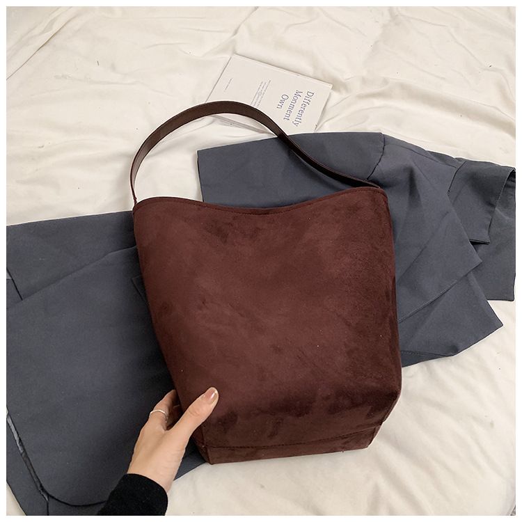 Semplice secchiello autunno inverno pelle scamosciata grande capacità ins madre e bambino alla moda monospalla ascellare_voghion.com