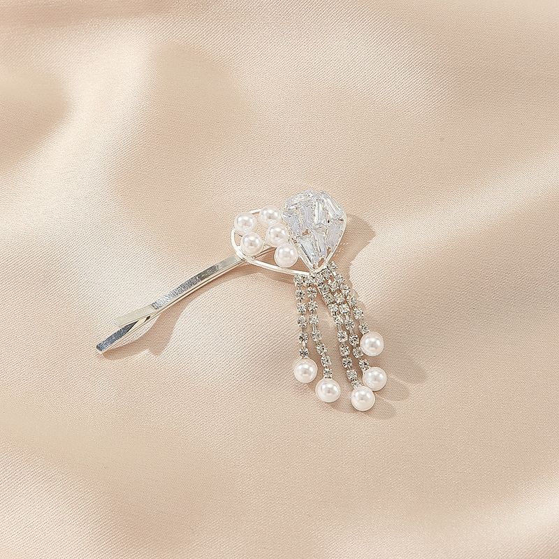 Forcina per capelli da donna coreana leggera di lusso con zirconi stile celebrità temperamento forcina per capelli frangia laterale clip in rete rossa perla clip_voghion.com