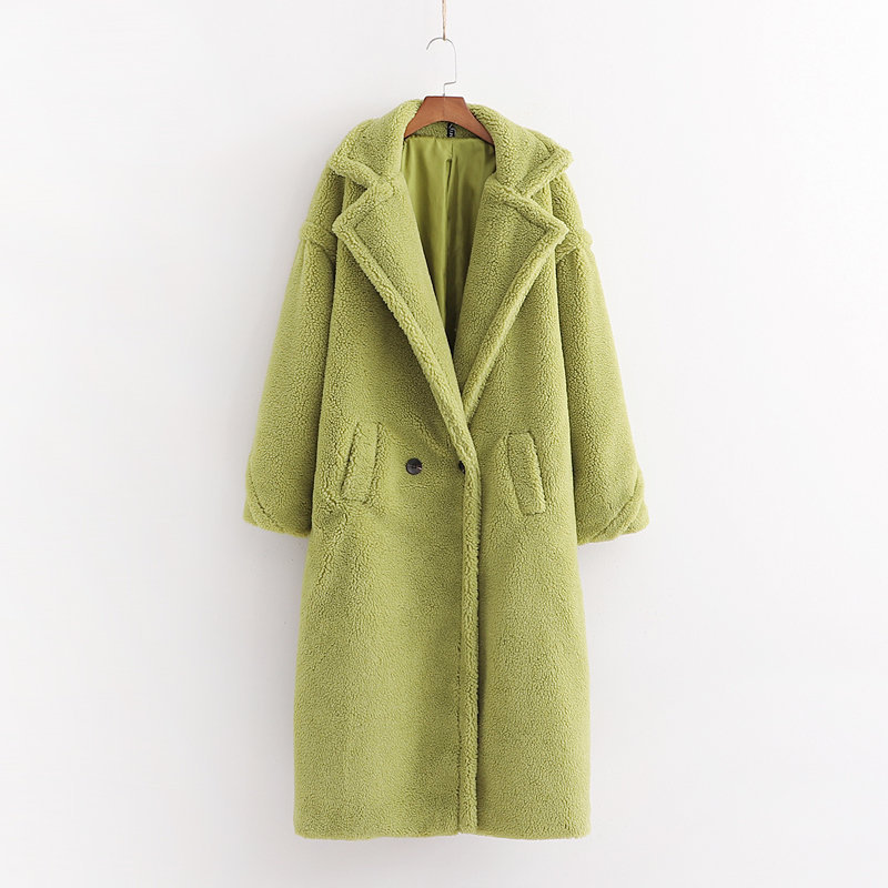 Cappotto di pelliccia di agnello largo alla moda da donna, cappotto di pelliccia Teddy con scollo a V grande, lunghezza media_voghion.com
