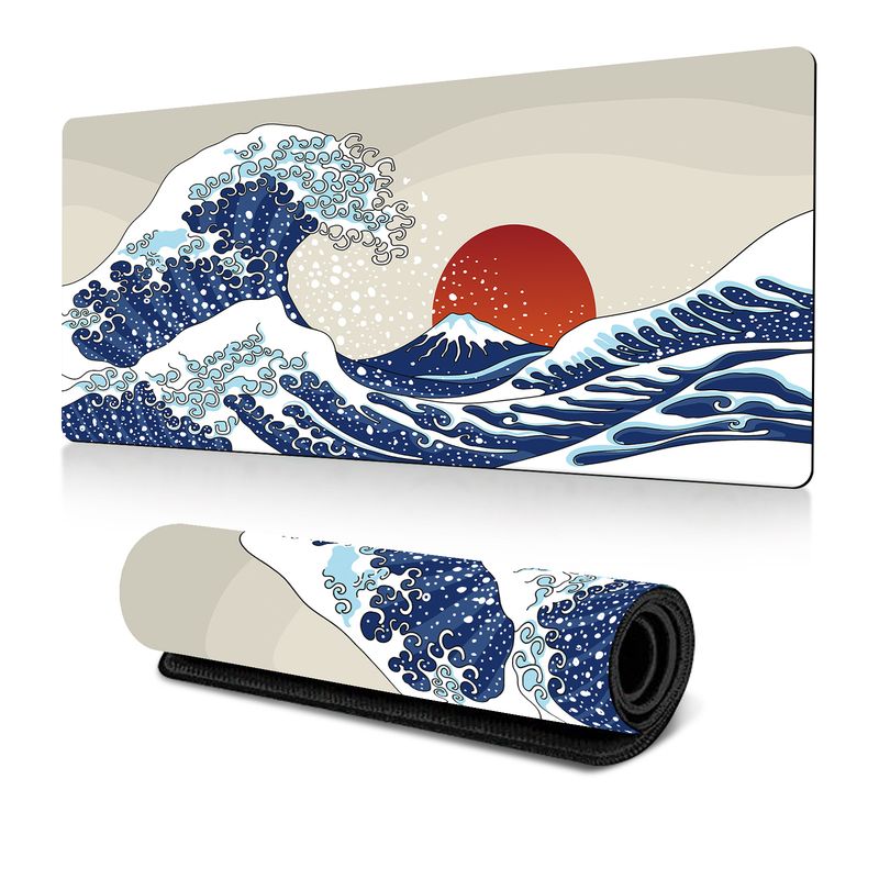 Ocean Wave Mouse Pad Large Office Table Mat Kanagawa E-sports Table Mat Mousepad Non-slip_voghion.com