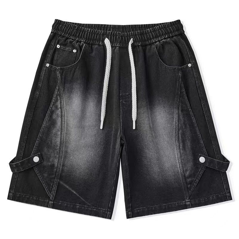 Herrenbekleidung Modische Jeans-Shorts für den Sommer, lässig, gerade, atmungsaktive Shorts, verwaschene Hose mit weitem Bein, mittellange Hose_voghion.com