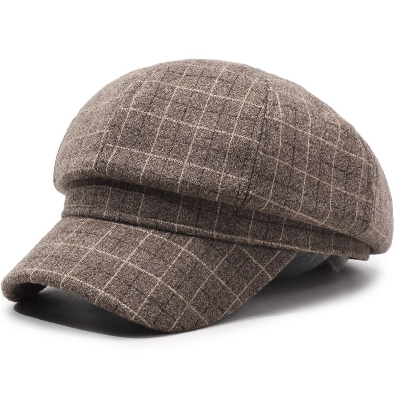 Cappello ottagonale scozzese, berretto casual da strillone in stile coreano per primavera e autunno, cappello da artista alla moda, basco a becco d'anatra per_voghion.com
