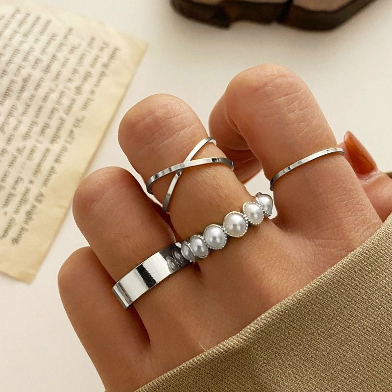Ready Stock 8 Teil/Set Retro Böhmen Kreis Zirkon Perle Set für Frauen Elegante Vintage Herz Stern Geometrische Ring Modeschmuck_voghion.com