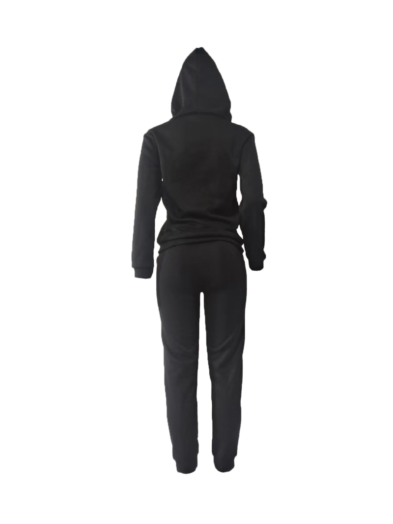 Survêtement imprimé décontracté pour femmes, avec sweat à capuche en polaire, sweat à capuche deux pièces_voghion.com