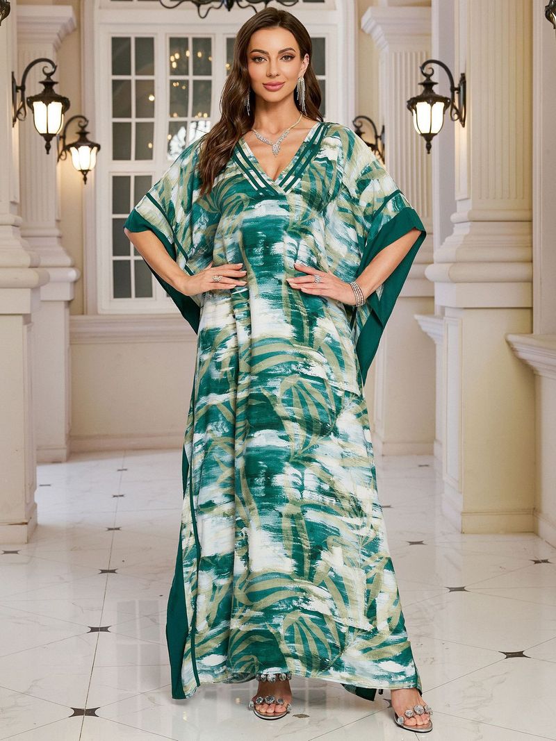 Kadın Baskılı Rayon Plaj Elbisesi - UPF Korumalı Uçuşan Boho Kimono Bornoz (Tek Beden, Hafif ve Nefes Alabilir)_voghion.com
