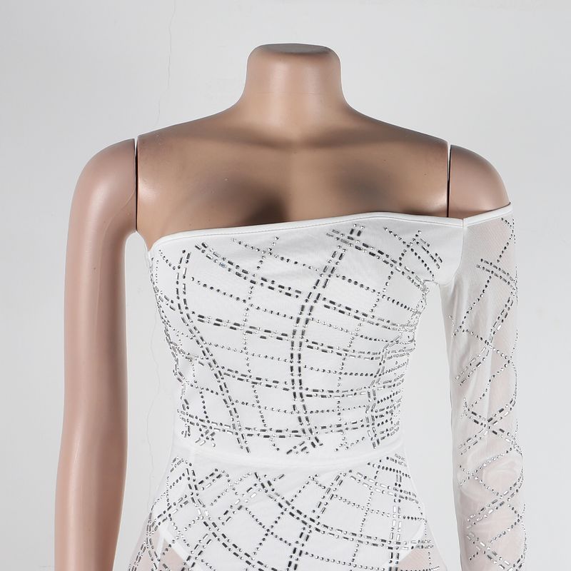 Dameskleding sexy hot diamond omwikkelde borst doorzichtige zijopening slim fit vloer lengte jurk nachtclub_voghion.com