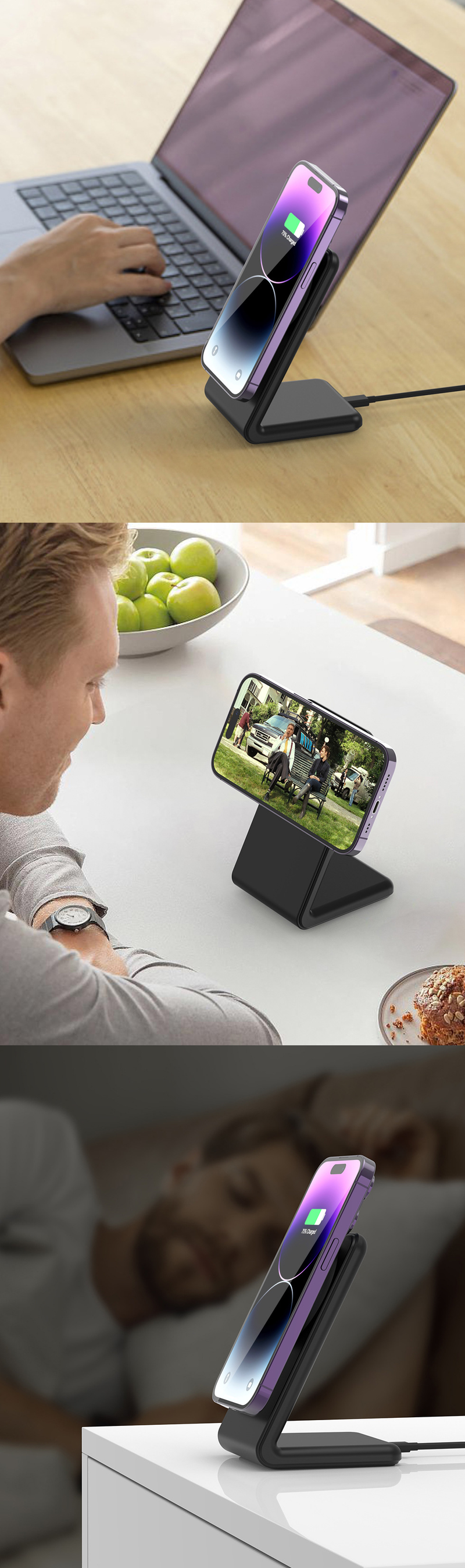 Suitable for mobile phone headset magnetic suction wireless charger 2 in 1 bracket desktop 15W fast wireless charger_voghion.com