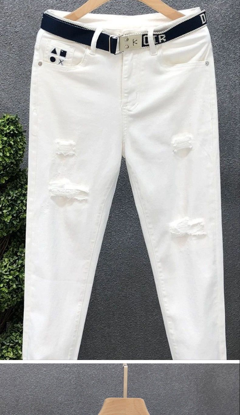 Men's Clothing Distressed White Stretch Jeans For Men & Women - Mid Rise Relaxed Fit Comfortable Slimming Straight Leg Casual Denim Pants_voghion.com