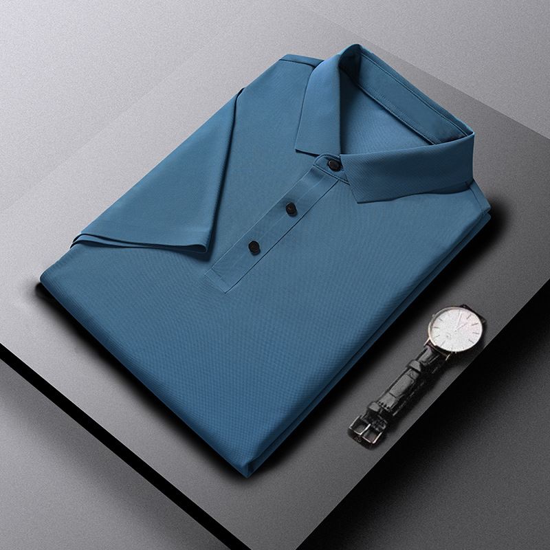 CT 2025 Novo Conjunto de Camiseta e Shorts Sem Costura de Seda Gelada para Homens, Cor Sólida, Polo Simples, Verão, Manga Curta Masculina_voghion.com