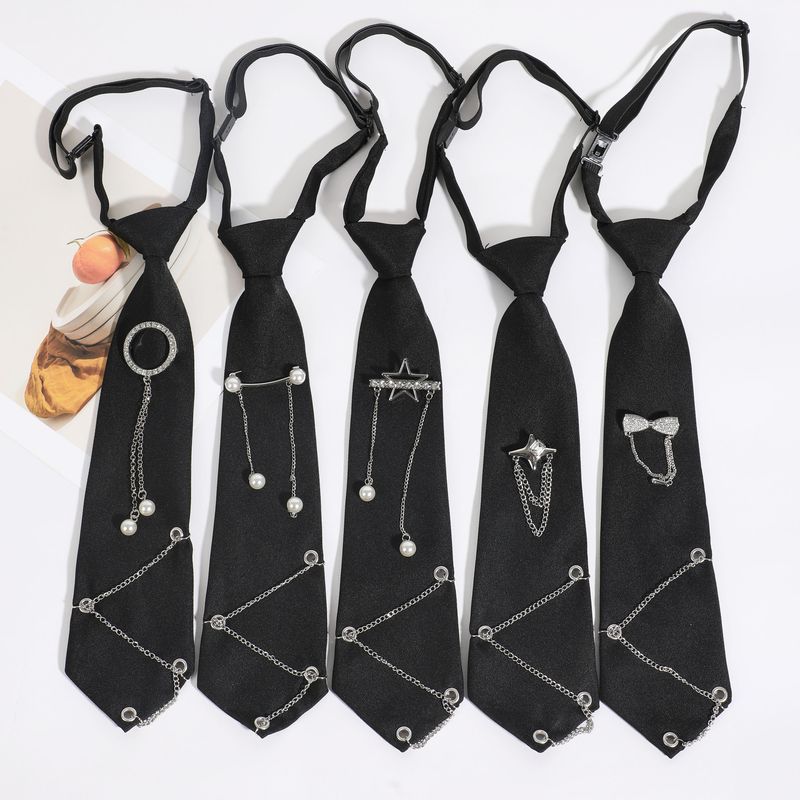 Cross-Border New Star Bowknot Chain Black No-Tie Necktie JK Women's Casual Party College Style Men's Trend_voghion.com