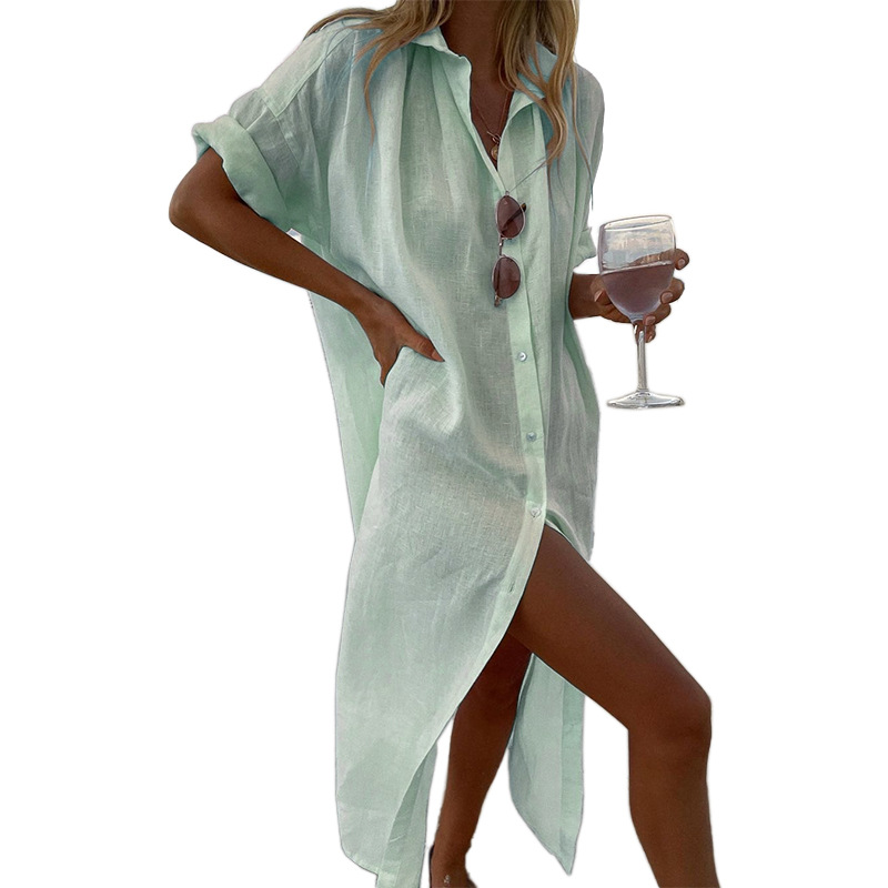 Women's Clothes Solid Comfortable Casual Bamboo Knot Cardigan Dress_voghion.com
