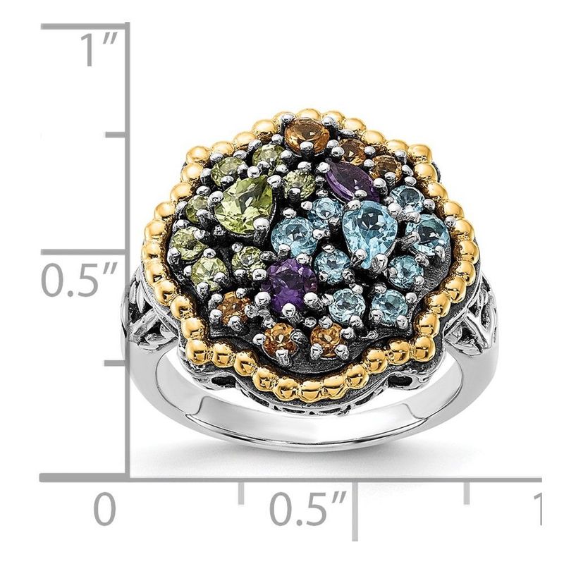 Sterling Silver W/14k Accent Polished & Antiqued 1.43tw Multi Gemstone Ring_voghion.com