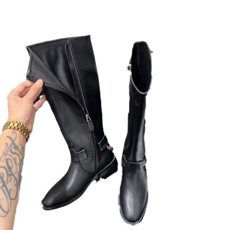 Petites bottes western à talons épais et bout rond, style chevalier, style western, fines et pas au-dessus du genou, nouvelle collection 2025_voghion.com