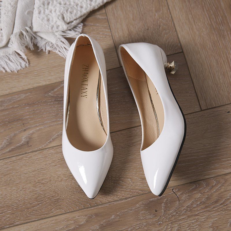 Shallow mouth pointed for women, cat sexy temperament, mid work shoes, thin heels, simple and versatile fashion women's_voghion.com