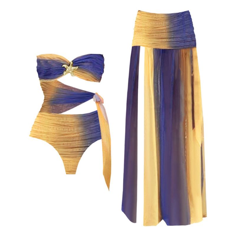 Dameskleding Effen kleurverloop Tube Top Afneembare Sling Eendelig badpak Dames Nieuw Rokpak_voghion.com