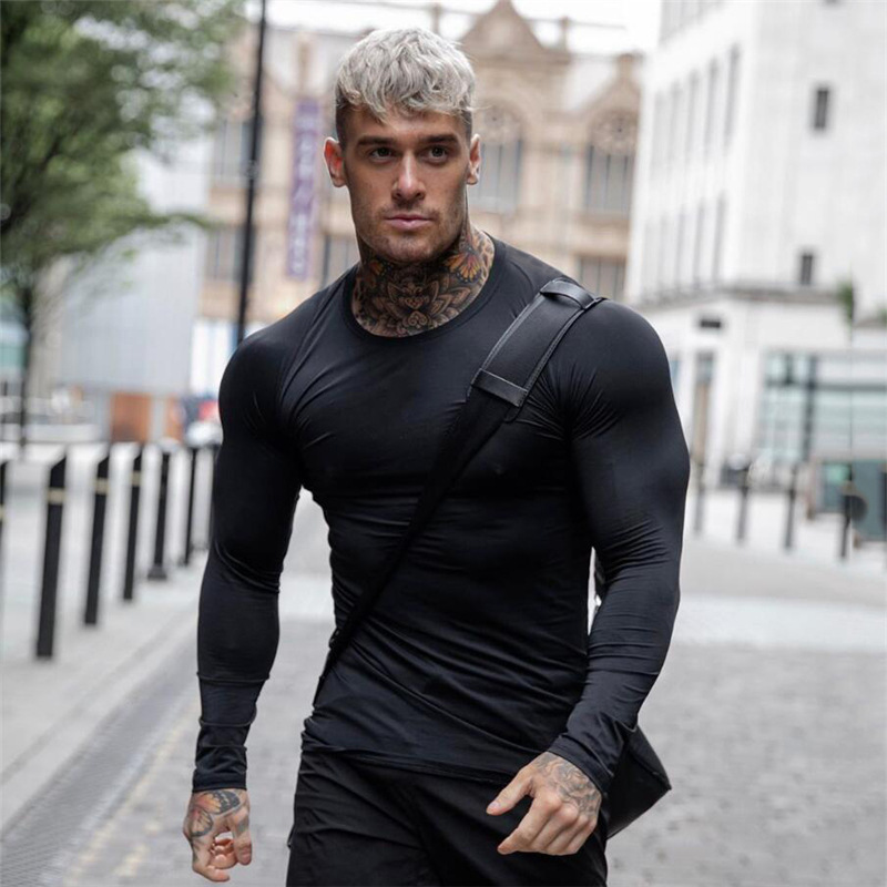 Herren PRO Enges, schnell trocknendes Fitness-Sport-T-Shirt Herbst Outdoor Running Training Elastisches Langarmshirt Basketball_voghion.com