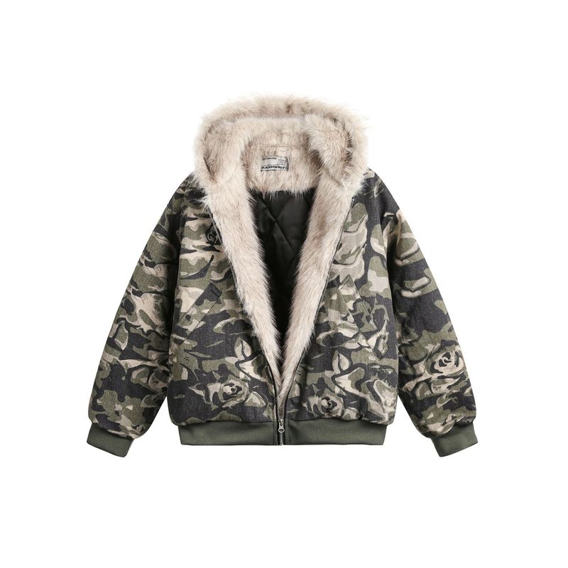 Abbigliamento maschile Real Shot Giacca in cotone con collo in pelliccia mimetica di alta qualità_voghion.com