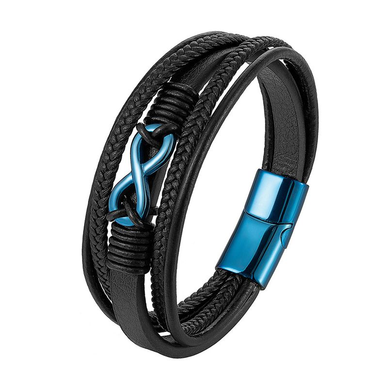 Bracelet 1PC Multi-layer Braided Leather 8 Stainless Steel Magnetic Clasp Retro Handmade Hot Selling Explosion Titanium Steel_voghion.com