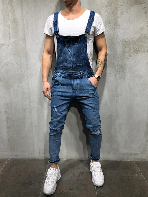 Erkek Giyim Moda Erkek Askılı Tulum Yıpranmış Erkek Dış Ticaret Kot Pantolon Tulum_voghion.com