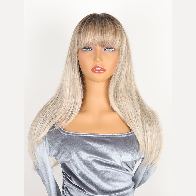 Vroče prodajana Evropa in Amerika Priljubljena rjava gradientna dolga ravna kemična vlakna barvana lasulja iz visokotemperaturne svilene lasulje za ženske_voghion.com