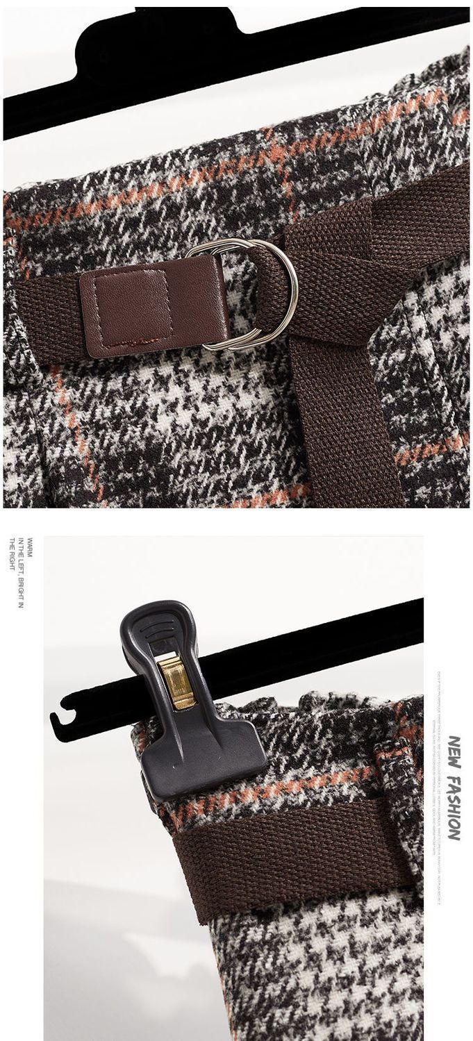 Gonna a ruota irregolare a quadri in lana per abbigliamento da donna, nuova gonna retrò primaverile e autunnale, gonna a vita alta sottile e di media lunghezza_voghion.com