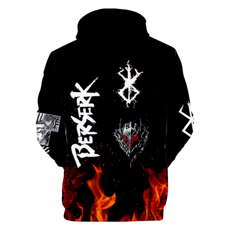 Felpe con cappuccio autunno 3D Comic Berserk Felpe da uomo Donna Pullover unisex Moda Felpa con cappuccio per bambini Casual Ragazzi Nero_voghion.com