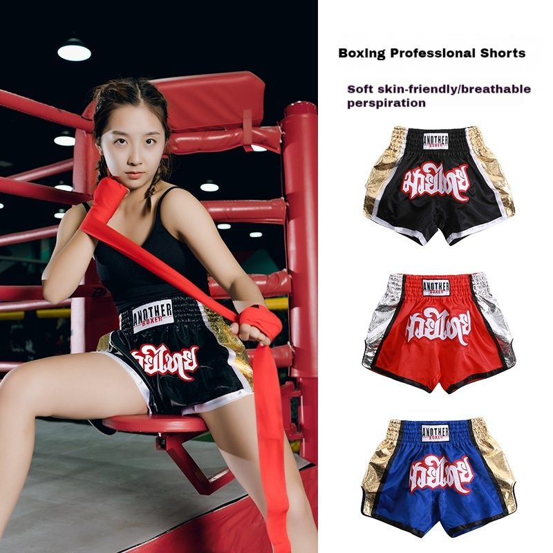Muay Thai Shorts High Whip Leg Style Boxing Pants With Shiny Leather Craftsmanship On The Side, Martial Arts Team Uniform_voghion.com