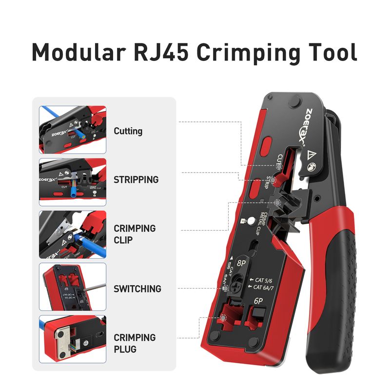 Zoerax Catsh RJ45 Crimp Tool Compatible For Catsh/sha/6/5e Ethernet Cable With Cut/Strip Multi-function Crimper With Spare_voghion.com