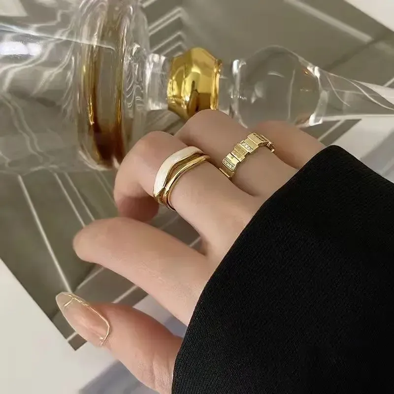 Moda 2024 Trendy Retro Geometrico Colorato Smalto a Goccia Aperto per Donna Regolabile Squisito Anello da Dito in Oro Gioielli_voghion.com