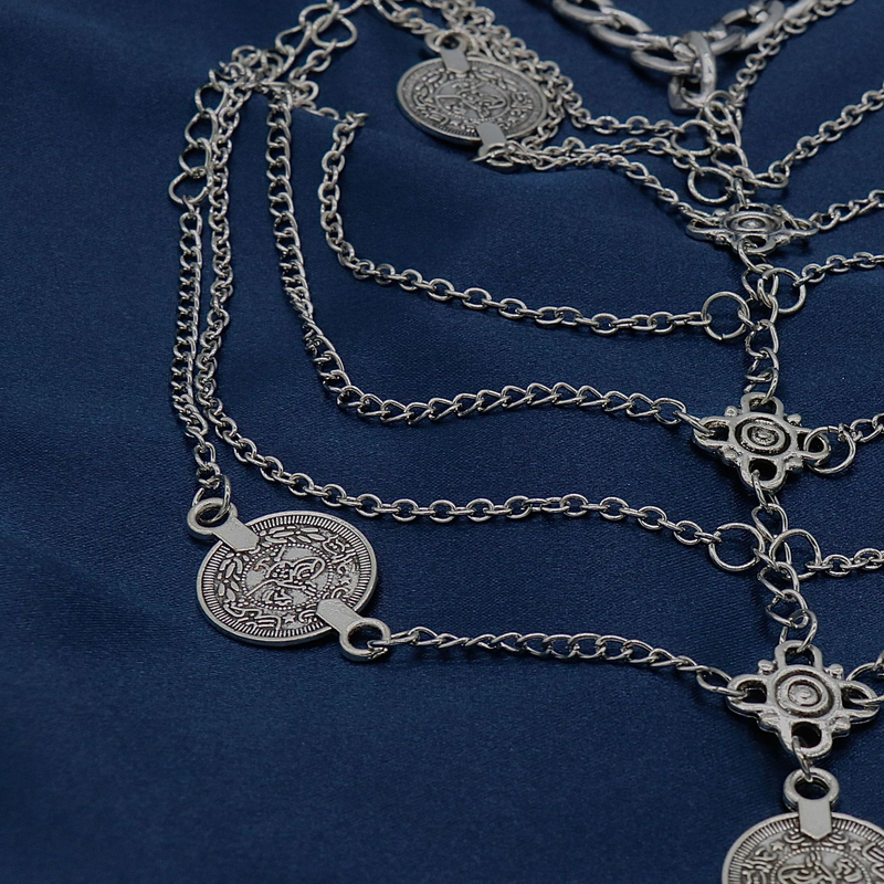 Bohemian style metal punk heavy industry multi-layer chain tassel coin anklet and foot ornament female_voghion.com