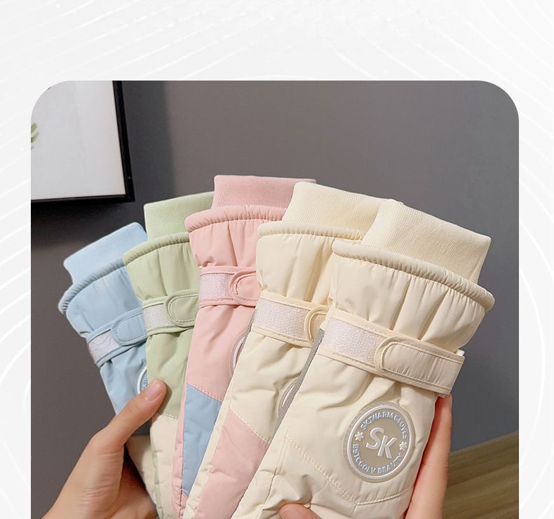 Gants de ski d'hiver pour femmes, doublés en polaire, en coton épais, résistants au froid, chauds, pour cyclisme, vélo électrique, résistants à l'eau, paume complète_voghion.com