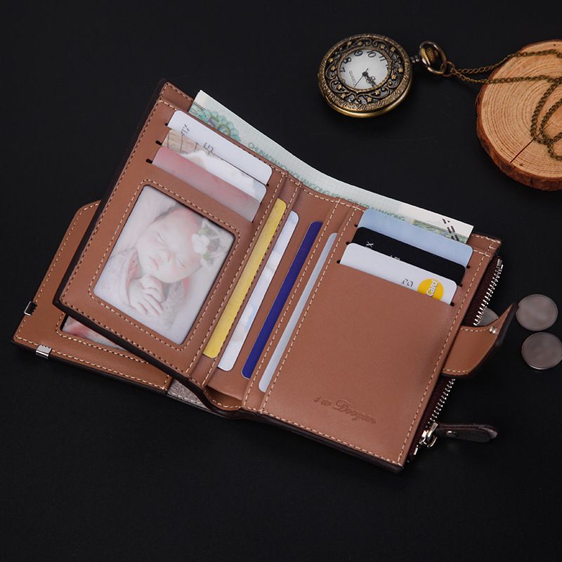 Hengsheng - Nueva cartera corta para hombre, estilo moderno, con múltiples ranuras para tarjetas, gran capacidad, mate, suave, con clip para billetes_voghion.com