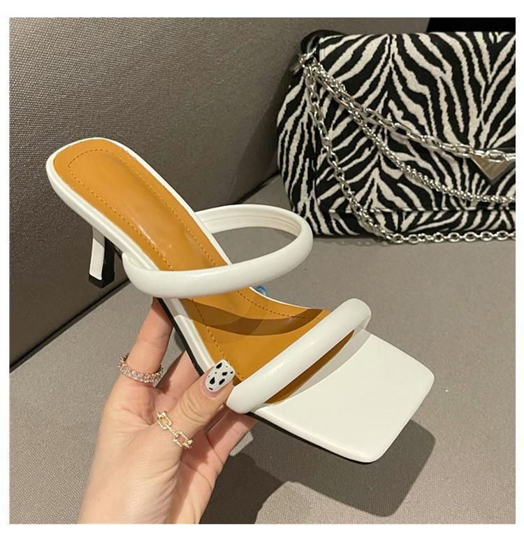 New French Style Versatile Square Toe With Exposed Toes Slim Heels For The Summer Of 2025, Featuring A Straight Strap_voghion.com