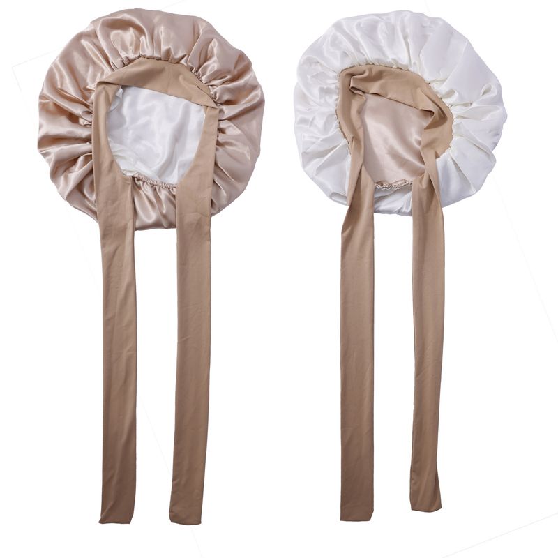Cuffia da doccia in raso a doppio strato - Tesa larga 36 cm con nastro decorativo e design bicolore per la protezione dei capelli_voghion.com