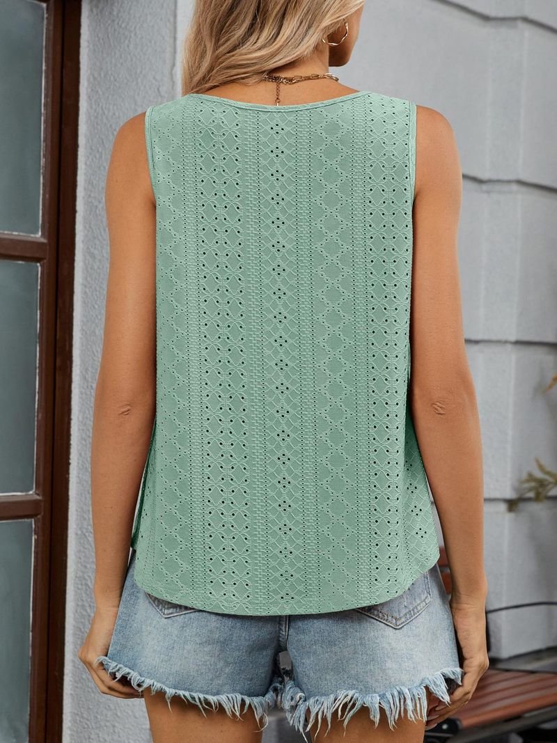 2025 Sommer Neue Rundhals Ärmellose Feste Farbe Strap Mode Lässig Taste Aushöhlen Weste_voghion.com