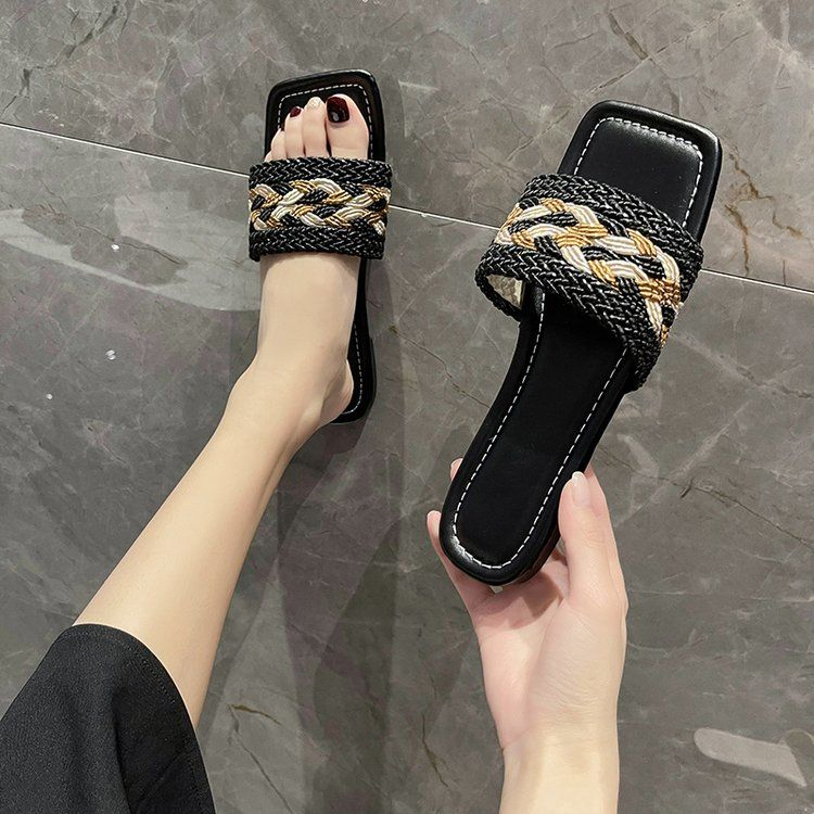 Sandali in stile etnico da pescatore da donna da indossare in estate, taglia 41-43, grande tessuto in erba che assorbe il sudore con fondo piatto_voghion.com