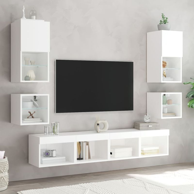 Wand-Nachttisch mit LED-Leuchten Weiß_voghion.com