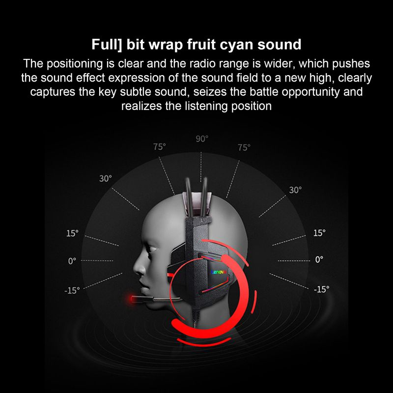 Lenovo HU85 Wired Earpiece Noise Reduction Cool Lighting Effect ABS Over Ear HiFi Surround Headphone for PC_voghion.com