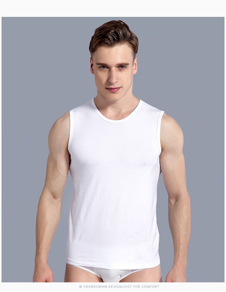 Ropa interior de verano para hombre, camiseta sin mangas deportiva ajustada transpirable con hombros anchos y cuello redondo, color sólido_voghion.com