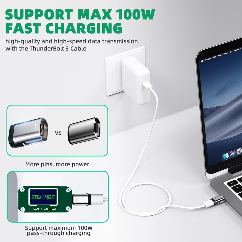 100W USB C magnetisk adapter 24-stifts USB PD snabbladdning typ C magnetisk datakonverterare USBC-kontakt för MacBook Pro Air_voghion.com