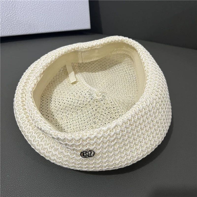 New Arrivals 2024 Women Summer Thin Bere Versaile Sereoypes Pleaed Design Breahable Kni Paperboy Cap Aris Fashion Painer_voghion.com