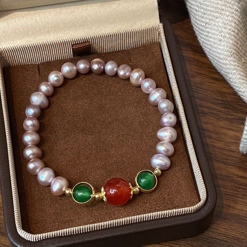 DIY Homemade Natural Stone Freshwater Pearl Bead Bracelet For Women, New Chinese Elastic Rope, Exquisite Hand String_voghion.com